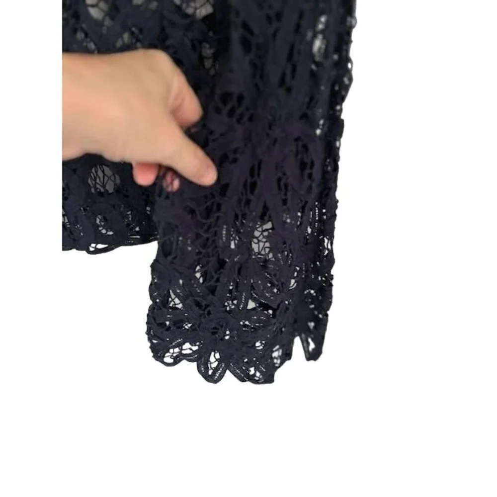 Free People Navy Crochet Lace Blouse Long Sleeves Size XSmall/P
